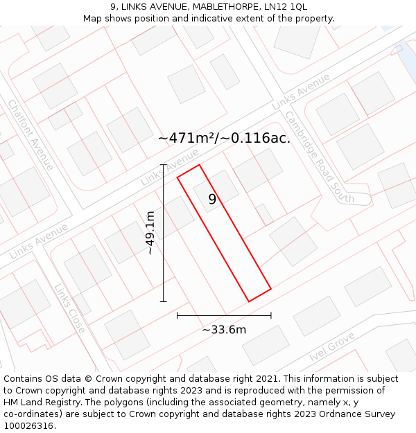 9, LINKS AVENUE, MABLETHORPE, LN12 1QL: Plot and title map