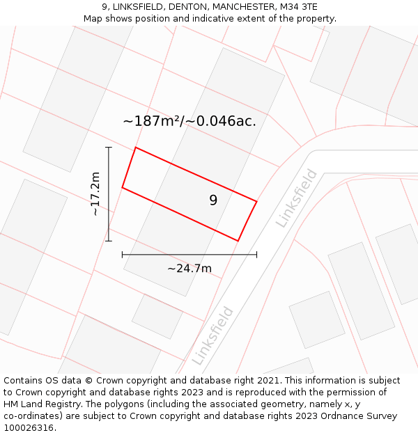 9, LINKSFIELD, DENTON, MANCHESTER, M34 3TE: Plot and title map