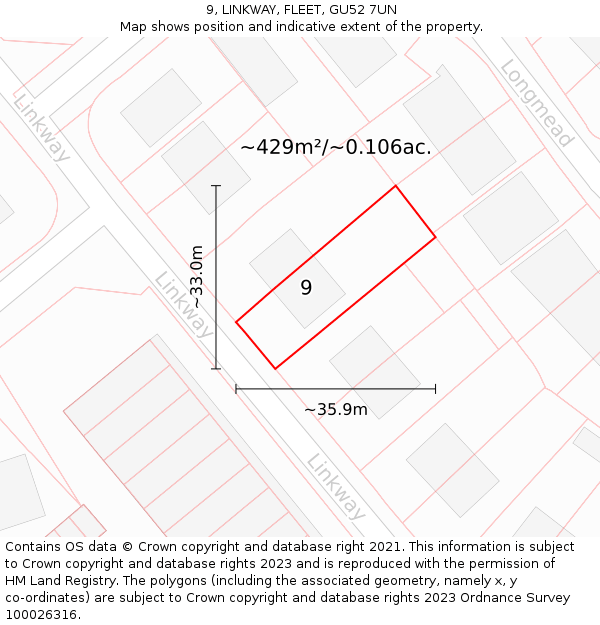 9, LINKWAY, FLEET, GU52 7UN: Plot and title map