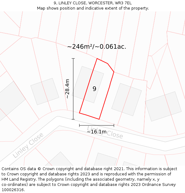 9, LINLEY CLOSE, WORCESTER, WR3 7EL: Plot and title map