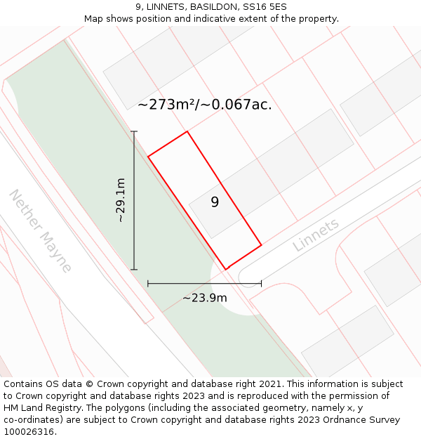 9, LINNETS, BASILDON, SS16 5ES: Plot and title map