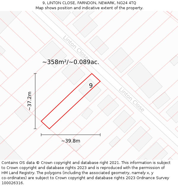 9, LINTON CLOSE, FARNDON, NEWARK, NG24 4TQ: Plot and title map