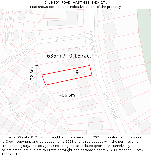 9, LINTON ROAD, HASTINGS, TN34 1TN: Plot and title map