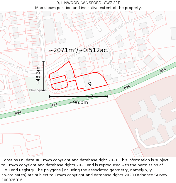 9, LINWOOD, WINSFORD, CW7 3FT: Plot and title map