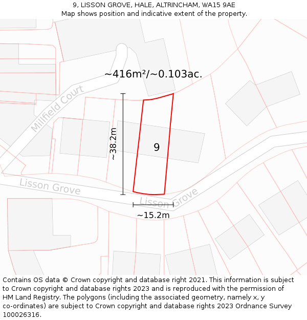 9, LISSON GROVE, HALE, ALTRINCHAM, WA15 9AE: Plot and title map