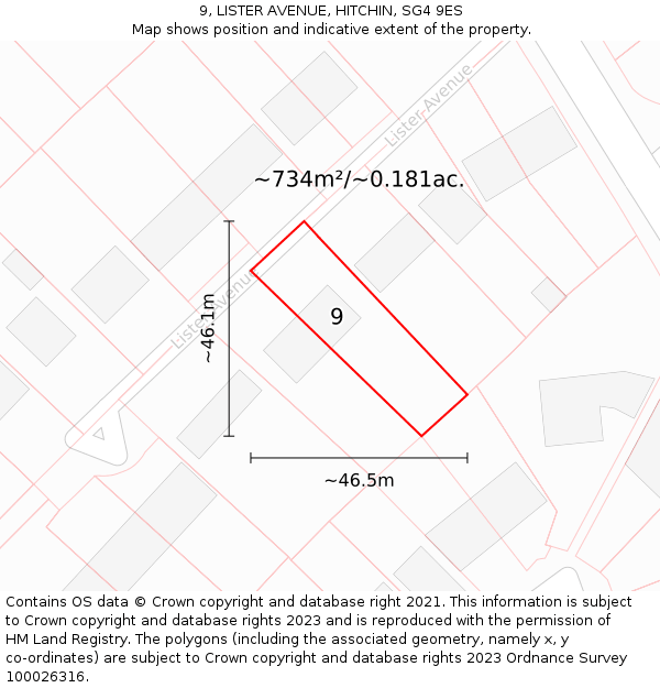 9, LISTER AVENUE, HITCHIN, SG4 9ES: Plot and title map