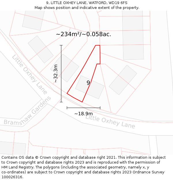 9, LITTLE OXHEY LANE, WATFORD, WD19 6FS: Plot and title map