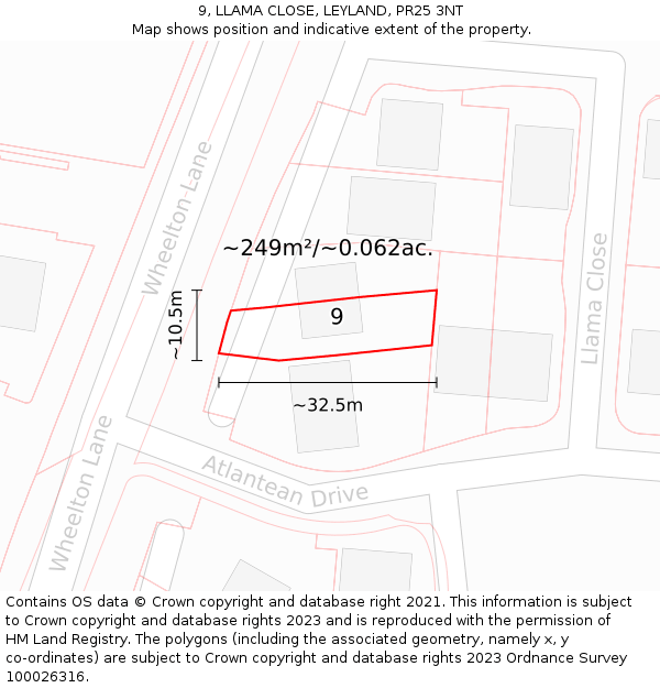 9, LLAMA CLOSE, LEYLAND, PR25 3NT: Plot and title map