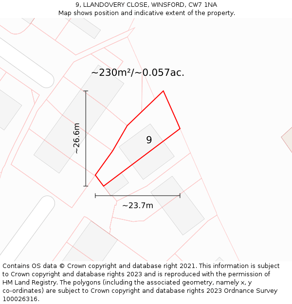 9, LLANDOVERY CLOSE, WINSFORD, CW7 1NA: Plot and title map