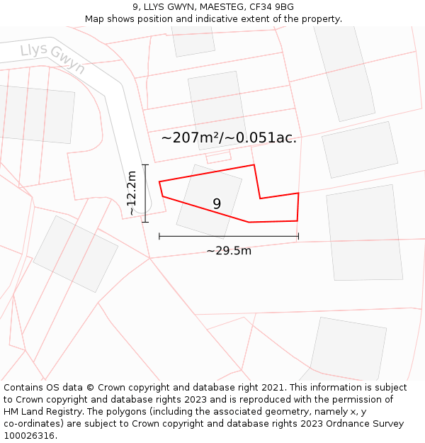 9, LLYS GWYN, MAESTEG, CF34 9BG: Plot and title map