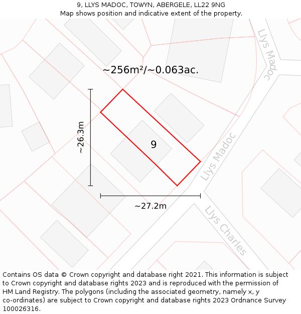 9, LLYS MADOC, TOWYN, ABERGELE, LL22 9NG: Plot and title map