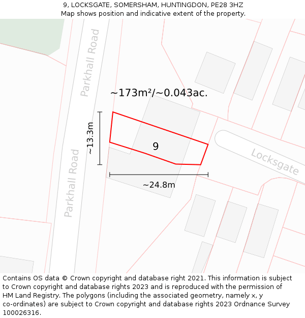9, LOCKSGATE, SOMERSHAM, HUNTINGDON, PE28 3HZ: Plot and title map