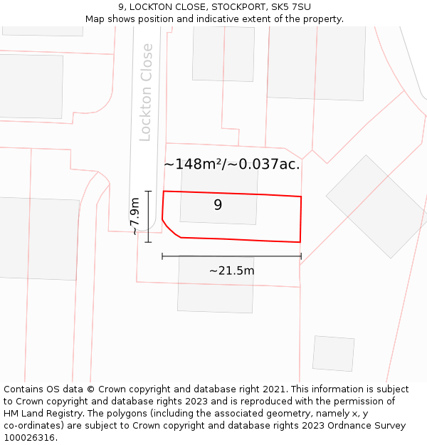 9, LOCKTON CLOSE, STOCKPORT, SK5 7SU: Plot and title map