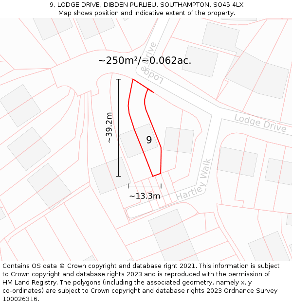 9, LODGE DRIVE, DIBDEN PURLIEU, SOUTHAMPTON, SO45 4LX: Plot and title map