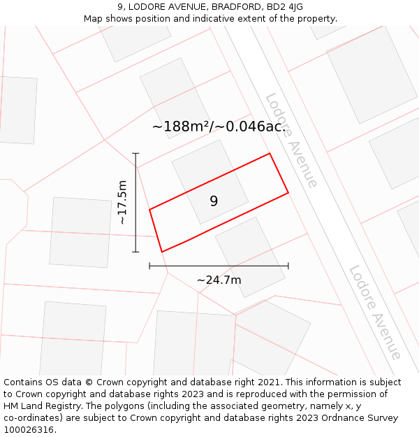 9, LODORE AVENUE, BRADFORD, BD2 4JG: Plot and title map