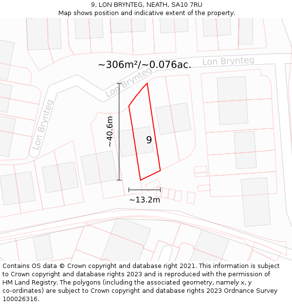9, LON BRYNTEG, NEATH, SA10 7RU: Plot and title map