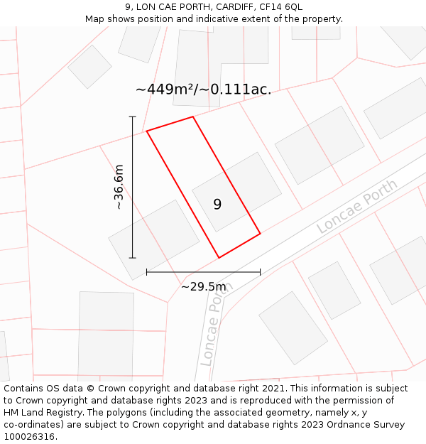 9, LON CAE PORTH, CARDIFF, CF14 6QL: Plot and title map
