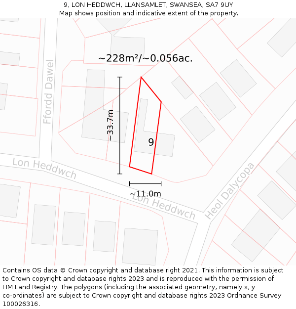 9, LON HEDDWCH, LLANSAMLET, SWANSEA, SA7 9UY: Plot and title map