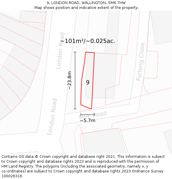 9, LONDON ROAD, WALLINGTON, SM6 7HW: Plot and title map