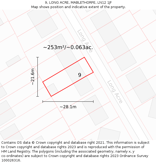 9, LONG ACRE, MABLETHORPE, LN12 1JF: Plot and title map