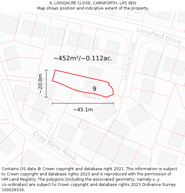 9, LONGACRE CLOSE, CARNFORTH, LA5 9EN: Plot and title map