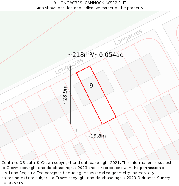9, LONGACRES, CANNOCK, WS12 1HT: Plot and title map