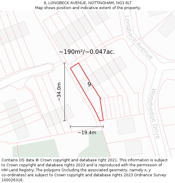 9, LONGBECK AVENUE, NOTTINGHAM, NG3 6LT: Plot and title map