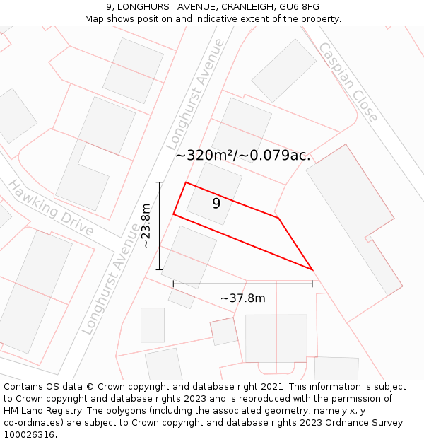9, LONGHURST AVENUE, CRANLEIGH, GU6 8FG: Plot and title map