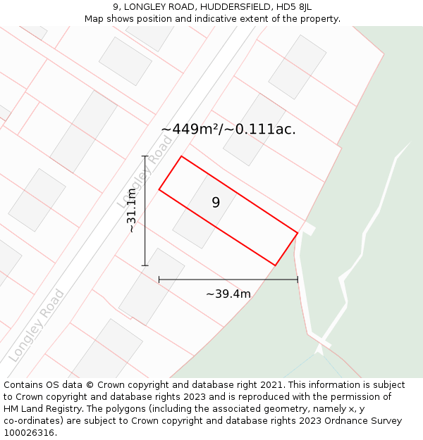 9, LONGLEY ROAD, HUDDERSFIELD, HD5 8JL: Plot and title map
