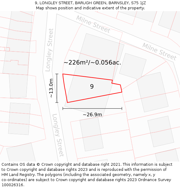 9, LONGLEY STREET, BARUGH GREEN, BARNSLEY, S75 1JZ: Plot and title map