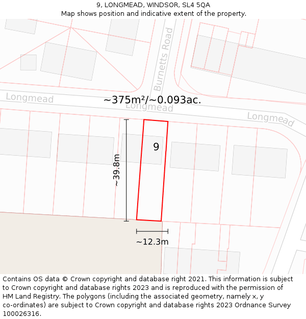9, LONGMEAD, WINDSOR, SL4 5QA: Plot and title map