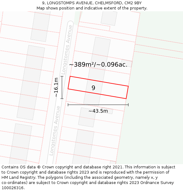 9, LONGSTOMPS AVENUE, CHELMSFORD, CM2 9BY: Plot and title map