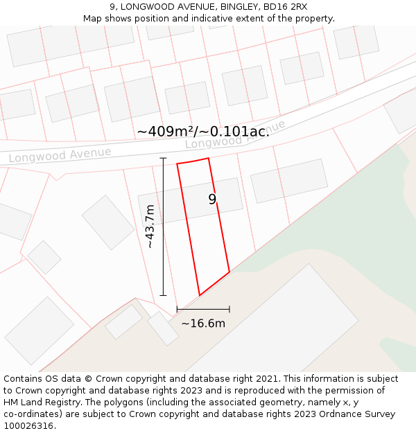 9, LONGWOOD AVENUE, BINGLEY, BD16 2RX: Plot and title map