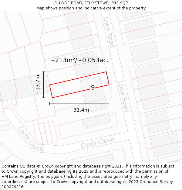 9, LOOE ROAD, FELIXSTOWE, IP11 9QB: Plot and title map