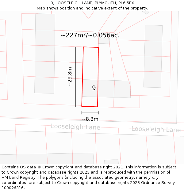 9, LOOSELEIGH LANE, PLYMOUTH, PL6 5EX: Plot and title map