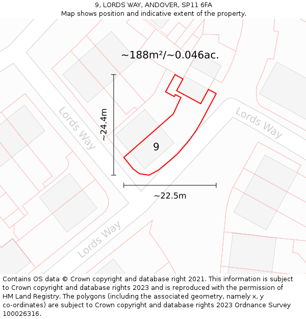 9, LORDS WAY, ANDOVER, SP11 6FA: Plot and title map