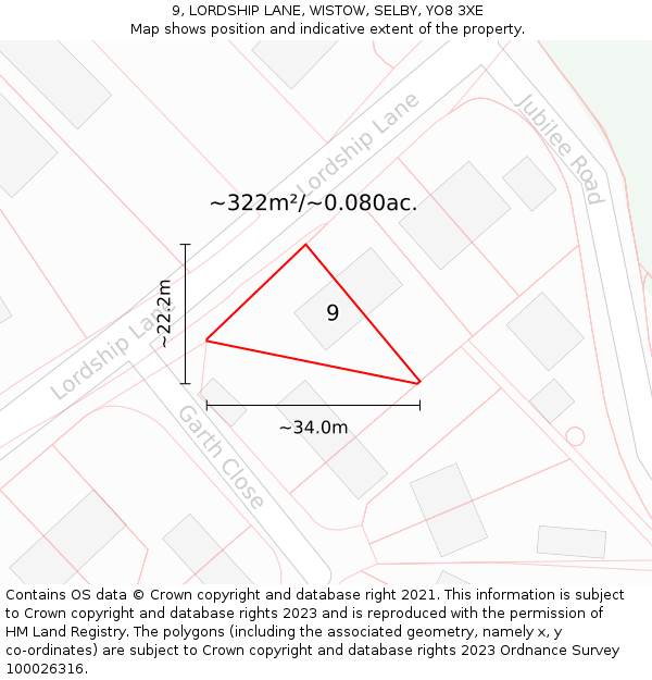 9, LORDSHIP LANE, WISTOW, SELBY, YO8 3XE: Plot and title map