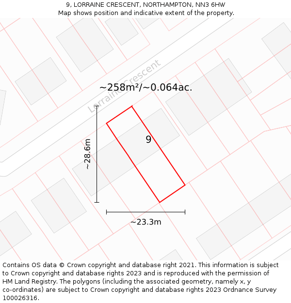 9, LORRAINE CRESCENT, NORTHAMPTON, NN3 6HW: Plot and title map