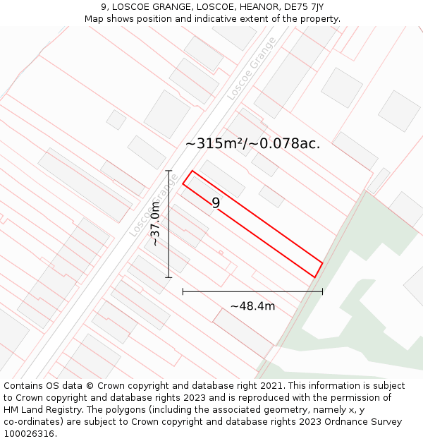 9, LOSCOE GRANGE, LOSCOE, HEANOR, DE75 7JY: Plot and title map