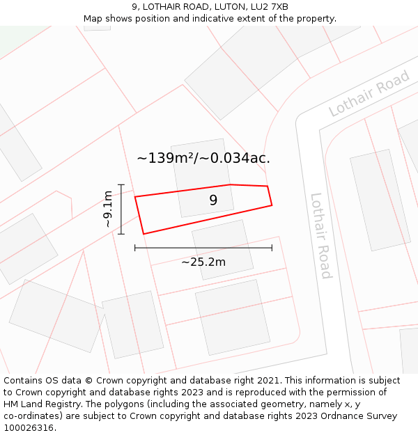 9, LOTHAIR ROAD, LUTON, LU2 7XB: Plot and title map
