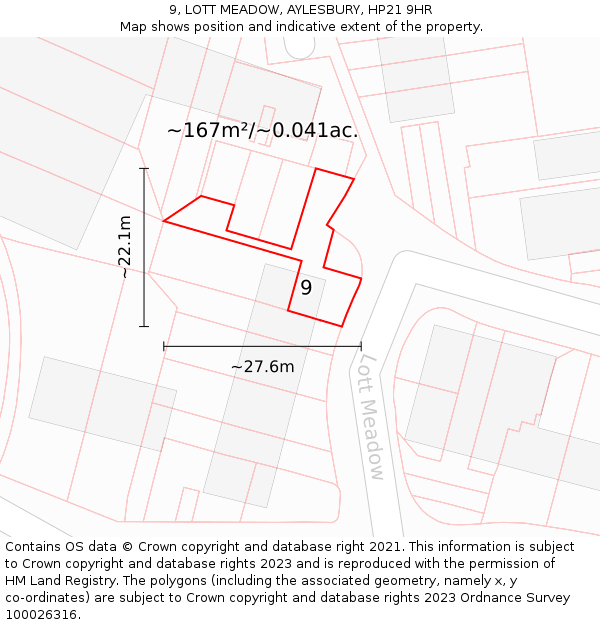 9, LOTT MEADOW, AYLESBURY, HP21 9HR: Plot and title map