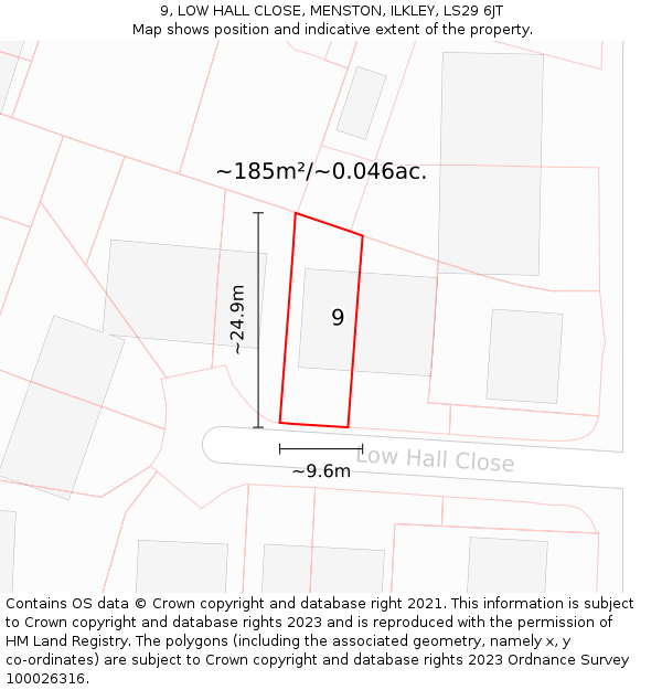9, LOW HALL CLOSE, MENSTON, ILKLEY, LS29 6JT: Plot and title map