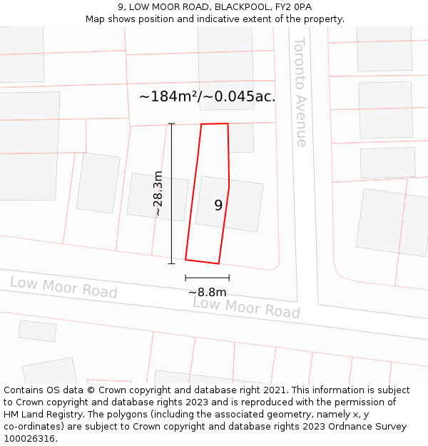 9, LOW MOOR ROAD, BLACKPOOL, FY2 0PA: Plot and title map