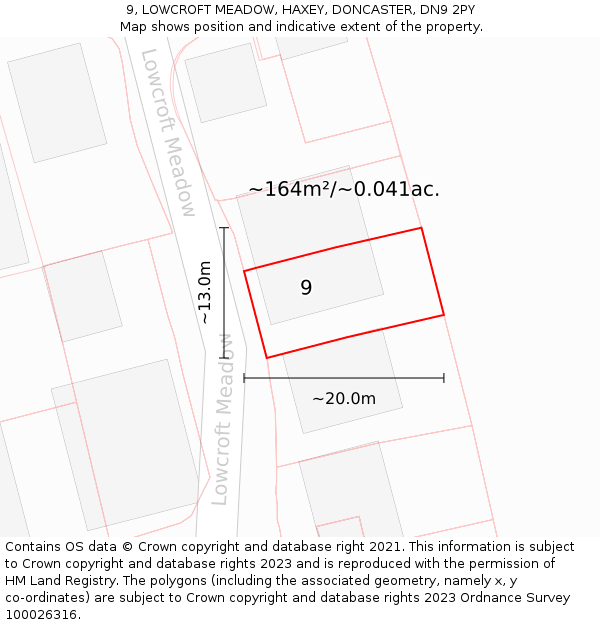 9, LOWCROFT MEADOW, HAXEY, DONCASTER, DN9 2PY: Plot and title map