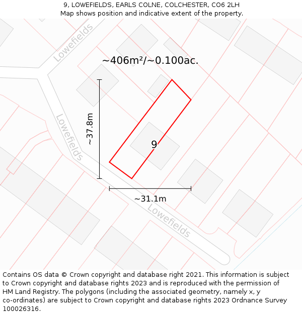 9, LOWEFIELDS, EARLS COLNE, COLCHESTER, CO6 2LH: Plot and title map