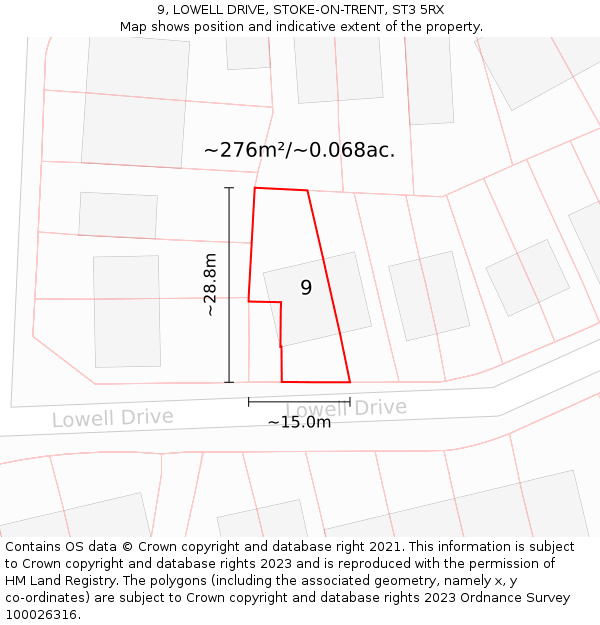9, LOWELL DRIVE, STOKE-ON-TRENT, ST3 5RX: Plot and title map