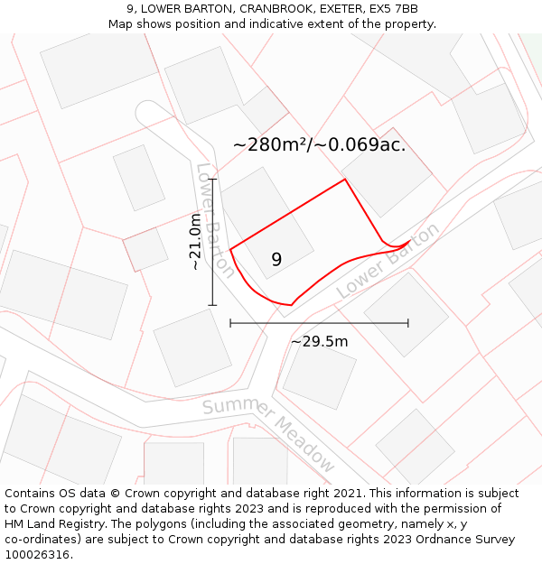 9, LOWER BARTON, CRANBROOK, EXETER, EX5 7BB: Plot and title map