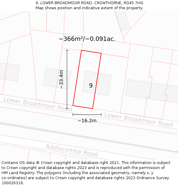 9, LOWER BROADMOOR ROAD, CROWTHORNE, RG45 7HG: Plot and title map