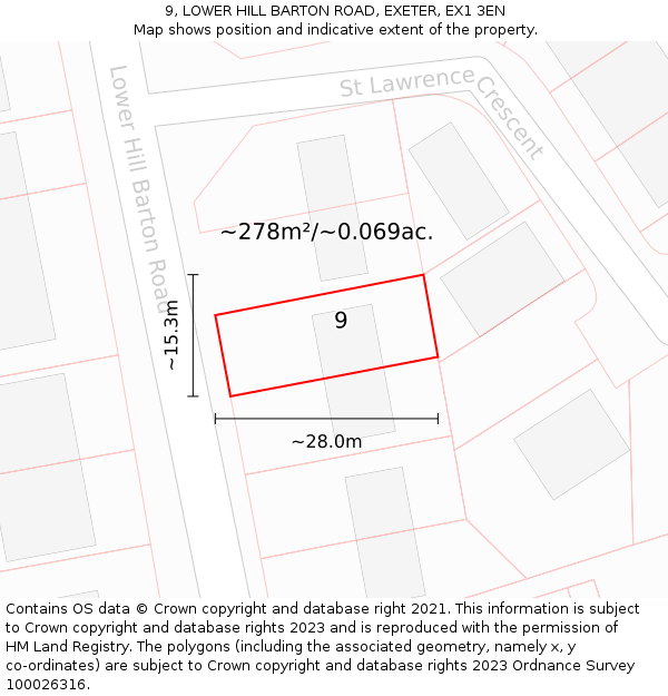 9, LOWER HILL BARTON ROAD, EXETER, EX1 3EN: Plot and title map