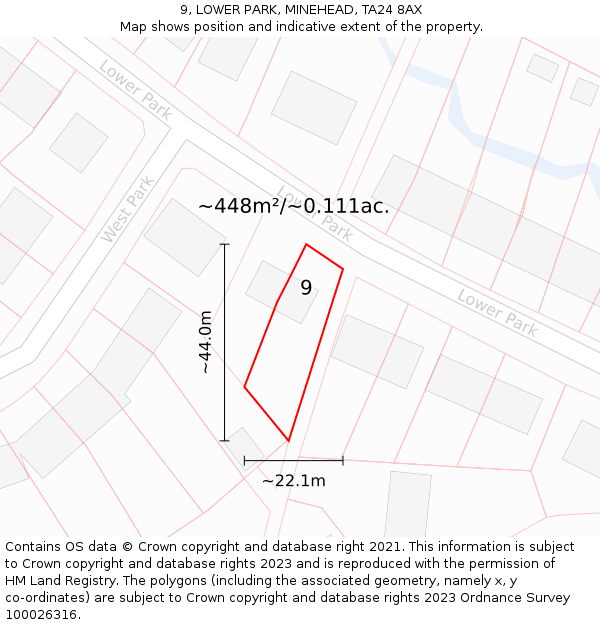 9, LOWER PARK, MINEHEAD, TA24 8AX: Plot and title map